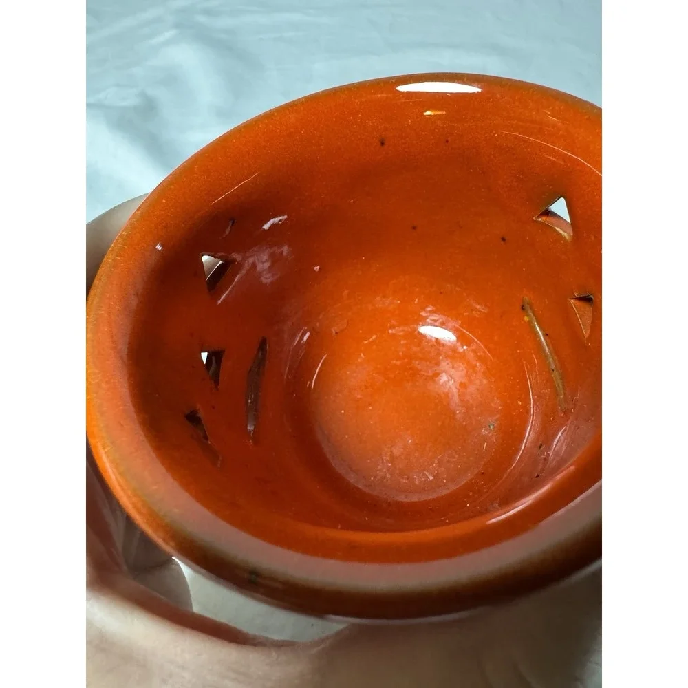 Jack-O-Lantern Halloween Pumpkin Ceramic Candle Holder Orange Pier1 Vintage